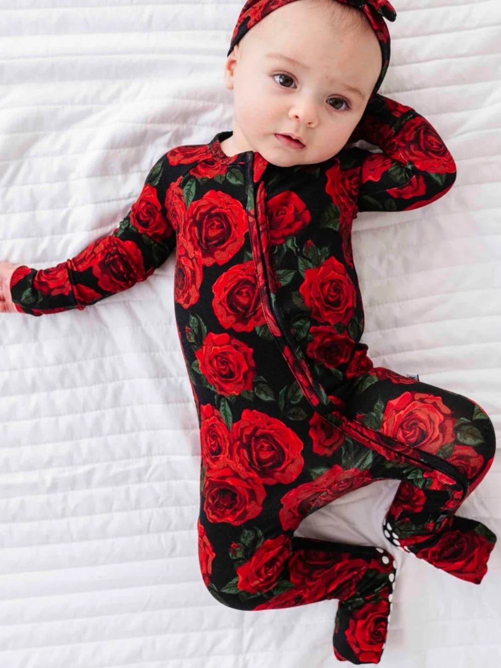 Bums & Roses Convertible Baby Romper in Red Rose Print